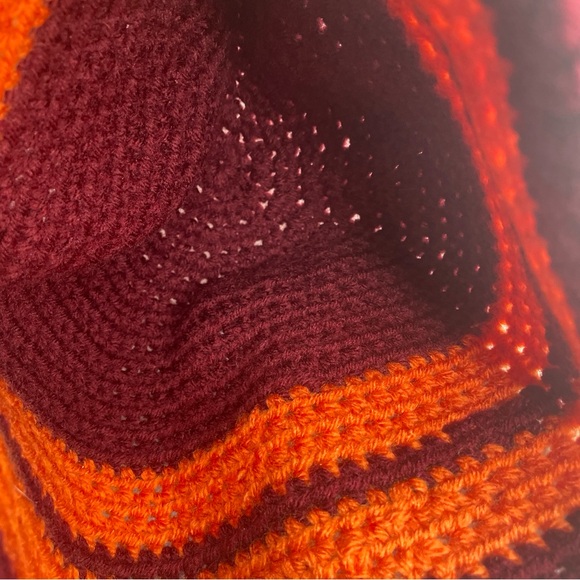 Handmade Crochet Strata Striped Beanie Hat Soft Maroon Orange Virginia VT Colors - Picture 7 of 7